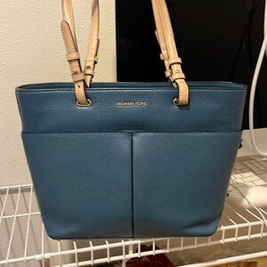 Michael Kors Teal and Tan Leather Tote